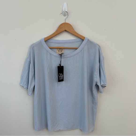 Chaser Top Womens Medium Blue Short Sleeves Blouse - Picture 6 of 7